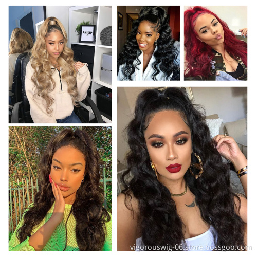 Vigorous 24 inch Body Wave Drawstring Pony Tail For Black Women Heat Resistant Dark Brown Synthetic Ponytail Hair Extensions